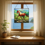 Roan Appaloosa Horse Walking Across Stony Ridge Square Suncatcher – Stained Glass Style Window Panel with Pastoral Scene, Custom Decorative Hanging Art for Equestrian Home, Christmas JbjgXd - Image 6
