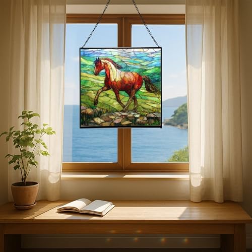 Roan Appaloosa Horse Walking Across Stony Ridge Square Suncatcher – Stained Glass Style Window Panel with Pastoral Scene, Custom Decorative Hanging Art for Equestrian Home, Christmas JbjgXd - Image 6