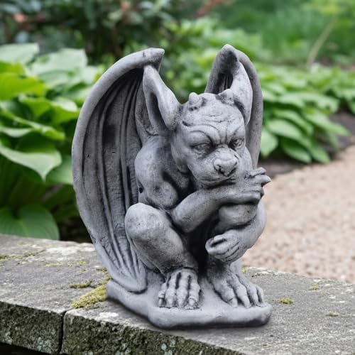 OLOMA Fantasy Guardian Gargoyle Concrete Garden Statue Gothic Beast Sculpture Handmade Cement Mythical Creature Figurine Outdoor Yard Decor Lawn Patio Porch Halloween Medieval Ornament - Image 7