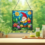 Gnome and Snail Friends Stained Glass Suncatcher – Square Hanging Window Panel for Home or Greenhouse – Whimsical Glass Art Gift for Garden Lovers, Christmas, Halloween, Father Days mID0zN - Image 2