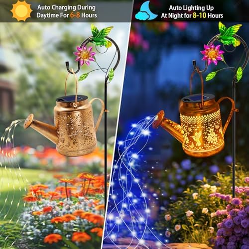 Big Solar Lanterns Outdoor Waterproof, Gift for Mom Grandma Women Wife Daughter Mother's Day, Blue Hummingbird Watering Can Light With Shepherd Hook, Solar Path Light Yard Outdoor Patio Garden Decor - Image 7