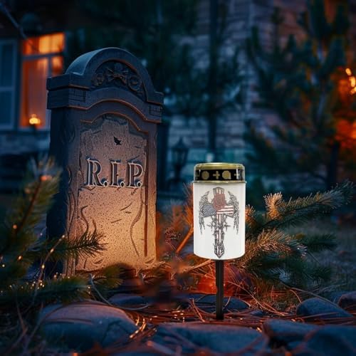 Poceacles Cross Solar Lights Outdoor Waterproof LED Flameless Candle Cemetery Solar Decorative Lights Walkway Lights Landscape Lighting for Outdoor Decor, Rose American Flag Wings Cross, Pack of 4 - Image 2