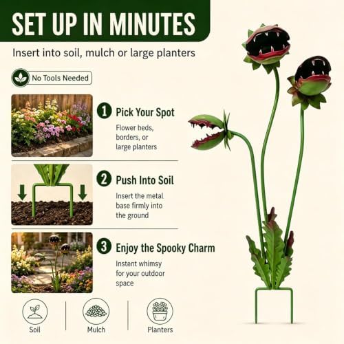 Carnivorous Plant Decorative Planter Garden Stake, 25 Inch Large Resin Venus Flytrap Sculpture, Weird Gothic Garden Decor for Outdoor Patio Lawn, Funny Succulent Planter for Indoor Home Decor (2) - Image 5