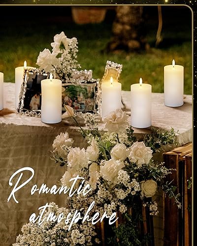 VIHOSE 6 Pack White Flameless Candles Set with Remote and Timer Flickering Flameless Battery Candles Flat Top LED Pillar for Wedding Outdoor Home Festival Decoration(D 3" H 5") - Image 4