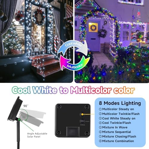 Solar Fairy Lights, 2 Pack Total 400LED 144FT Cool White to Multicolor - Image 6