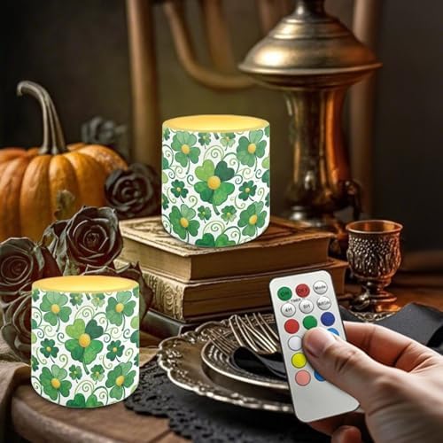 4Pcs LED Candles Bulk Stylish Shamrocks Flickering Flameless Candles with Remote and Timer Battery Operated Pillar Tea Lights for Indoor Outdoor St Paddy's Day Party Decoration - Image 4