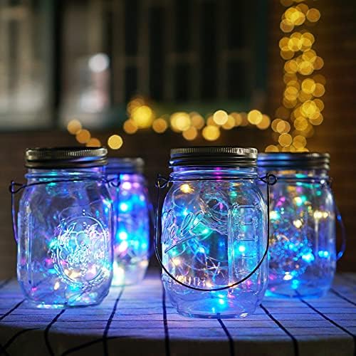 Solar Mason Jar Lights, 12 Pack 30 LED Waterproof Lid Light with Hangers (No Jar), Fairy Firefly Outdoor String Lights for Regular Mason Jar, Patio, Yard, Garden, Wedding Decoration (4 Colors) - Image 2