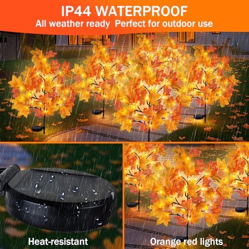 TORONTOKYO 8 Pack Fall Solar Outdoor Lights, Fall Decor 160 LED Maple Leaves Solar Stake Light with 8 Modes, Waterproof Fall Garden Lights Thanksgiving Decorations for Autumn Yard Pathway Outside - Image 4