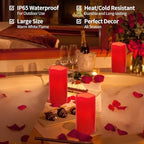 NURADA 8" x 4" Large Outdoor Flameless Candles - Waterproof LED Pillar Flickering Candle Battery Operated with Timer Remote Control for Patio Porch Christmas Decor - 2 Pack Red - Image 2