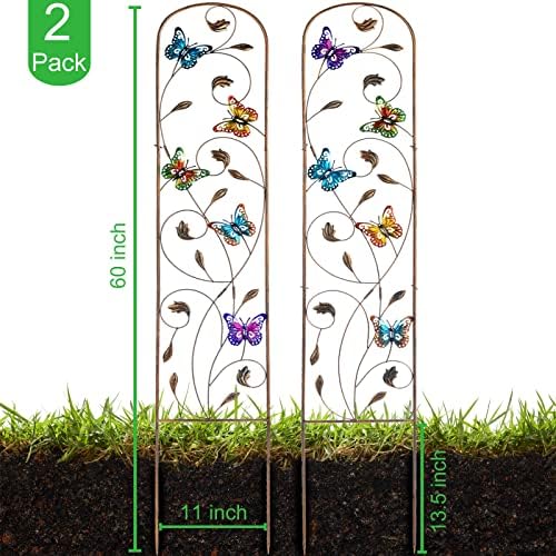 SUNNYPARK Set of 2 Butterfly Metal Garden Trellis for Climbing Plants, Decorative Vegetables Flowers Vine Trellis for Outdoor Patio 60'' H x 11'' W - Image 2