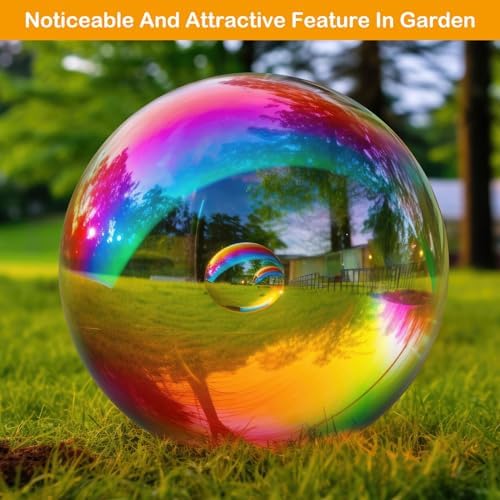 Suzile 2 Pieces Gazing Ball Hollow Gazing Mirror Ball Stainless Steel Garden Globe Gazing Globe Mirrored Surface Polished Ornament Sphere for Garden Outdoor Pool Yard Pond Lawn Home (Rainbow,10 Inch) - Image 5