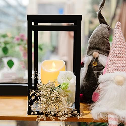 HPC Decor Black Metal Candle Lanterns Set of 2- Lanterns Decorative w/ LED Timer Candles- 15.8'' & 12.6'' Chunky Modern Farmhouse Lantern Decor for Indoor,Outdoor,Fireplace,Porch (No Glass) - Image 4