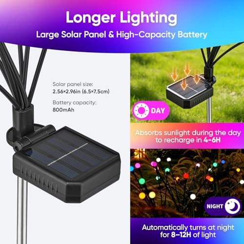 Solar Firefly Lights Outdoor Waterproof Adjustable Height, Multicolor 8Pack - Image 5