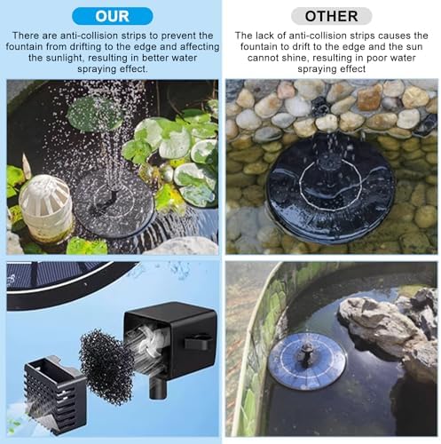 5 Inch Solar Water Pump, 7V/1.7W 200L/h Bird Bath Fountain Pump, w 6 Nozzle, Free Standing Floating Solar Powered Water Fountain Pump for Bird Bath, Garden, Pond, Pool, Outdoor - Image 2