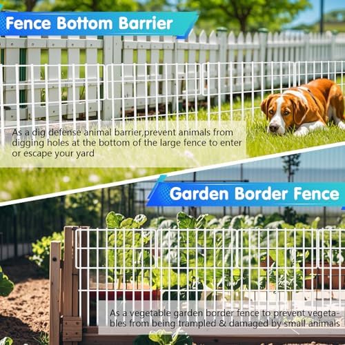 26 Panels No Dig Fence, 28ft(L) x 17in(H) Dog Digging Fencing Barrier, 1.2in Gap Animal Barrier for Bottom of Fence, Rustproof Metal Garden Edging Border Ground Defense for Outdoor Patio, White - Image 3
