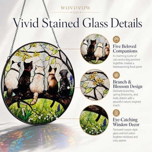 Cute Cat Stained Glass Suncatcher, Pet Theme Window Hanging Decor, Kitty Sun Catcher Ornament for Living Room, Animal Lover Memorial Gift 9.8 - Image 3