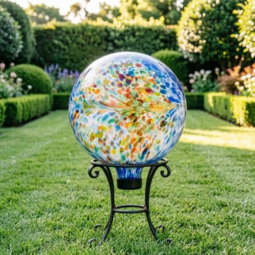Kunjocy 10 Inch Gazing Balls for Garden, Hand Blown Indoor Outdoor Glass Garden Globes Balls for Outside Festive Yard Lawn Ornaments Decoration (Dark Blue) - Image 6