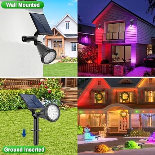 Tadyreal Color Changing Solar Spot Lights Outdoor Waterproof 180° Adjustable Colored RGB Solar Powered Landscape Lights for Yard 7 Lighting Modes Solar Spotlights for Pathway Garden Outside (6 Pack) - Image 5