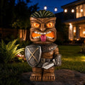 Solar Tiki Statue, Warrior with Sword & Shield, LED Eyes Outdoor Tiki Decor by Unknown