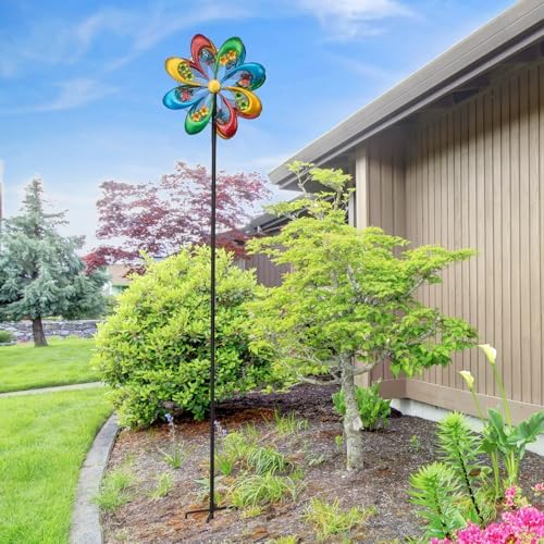 JAXPETY Windmill for Yard, Wind Spinner with 360°Rotation and Ground Stakes for Garden, Colorful (Rainbow) - Image 4