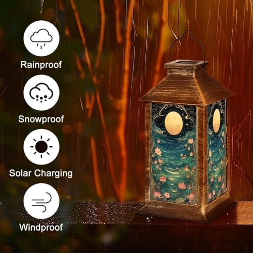 Solar Lantern Lotus Garden Flowing Water Starry Sky Outdoor Waterproof Hanging Solar Light Outside Lights for Patio Yard House Lawn Decor Birthday Gifts for Women Mom - Image 5