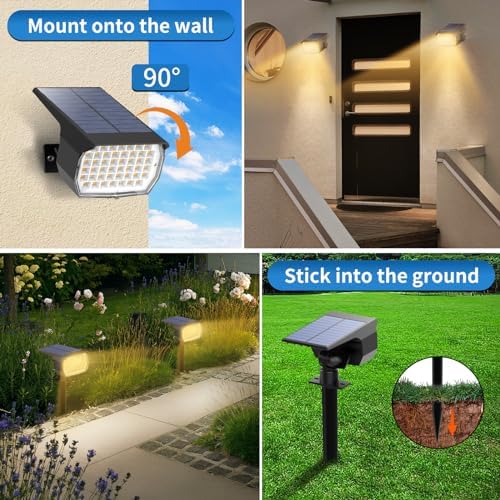 Tadyreal Solar Spot Lights Outdoor 6 Pack, [46 LED/3 Modes] Solar Landscape Spotlights Waterproof, 2-in-1 Auto On/Off Solar Powered Lights for Outside Yard Garden Wall Pathway(Warm White) - Image 2