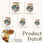 Books Teacup Acrylic Suncatcher 8 Inches, Fall Decoration Indoor Outdoor, Bedroom Porch Decor, Stained Glass Effect Window Hanging, Floral Reading Decor, Book Lover Gift for Her Mom Grandma - Image 2