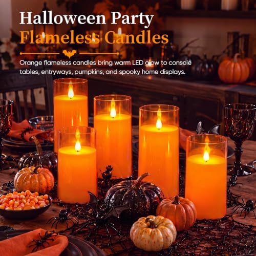 Homemory Halloween Orange Flameless Candles, Acrylic, Remote Timer, 9 Pack - Image 5