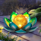 AIINY Solar Light Outdoor, Art Crackle Globe Glass Lotus Decoration, Solar LED Waterproof Blue Metal Flower Lights for Patio,Lawn,Walkway,Tabletop(2Pack) by AIINY