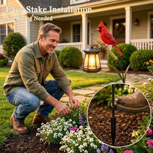 Cardinal Solar Light—A Beautiful Garden Light that Feels Full of Life, Metal Stake Yard Garden Decor Art Figurine Waterproof LED Lights Gifts for Mom Grandma Women for Patio Lawn Porch (2pc) - Image 4