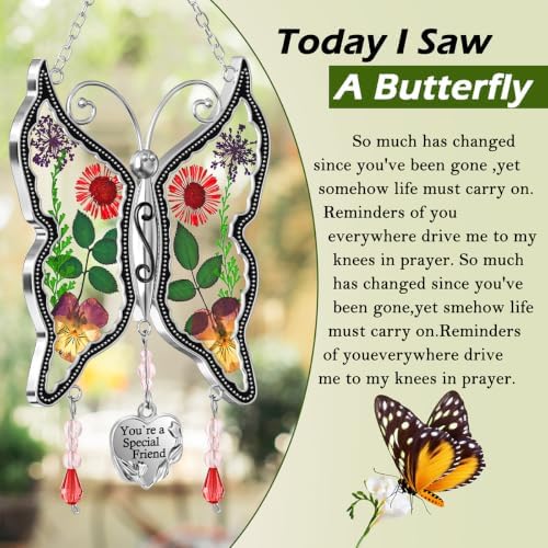 KY&BOSAM Gift for Friend Butterfly Suncatcher Stained Glass Window Hanging - Image 3