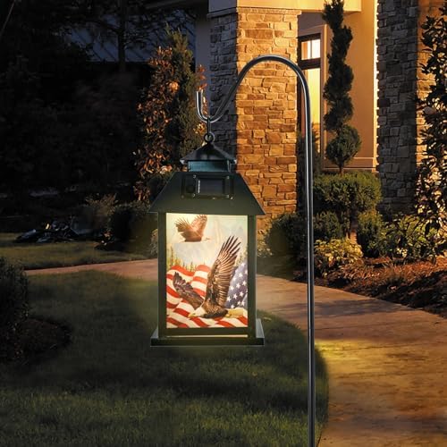 Solar American Flag Lights Outdoor Eagle Garden Lantern with Shepherd Hook - Image 5