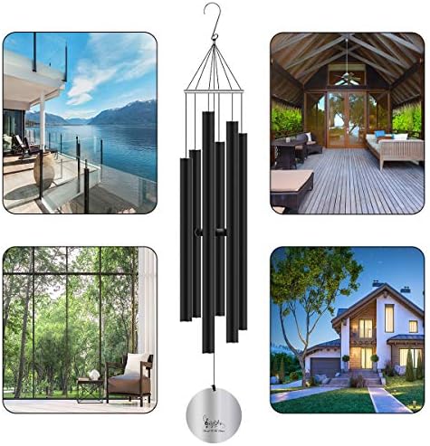 Deep Tone wind chimes, ecoeco 32'' Metal Wind Chimes for Outside with 6 Aluminum Tubes & Hook, Memorial Gifts for Loss of Loved One, Sympathy Windchimes for Patio Garden and Home Decor(Black) - Image 3