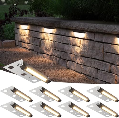 SUNVIE 8-Pack 7 Inch Retaining Wall Lights 5W LED Waterproof Hardscape Lighting 12V Low Voltage Step Lights Outdoor Landscape Lighting with Connectors 3000K Warm White Paver Lights, ETL Listed Cord by SUNVIE