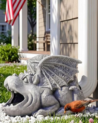 Gothic Gargoyle Gutter Guardian Rain Downspout Extension Outdoor Statue, 12 Inch High, Cast Stone Resin, Grey Stone Finish for 3"x4" Decorative Gutter Extension - Image 4