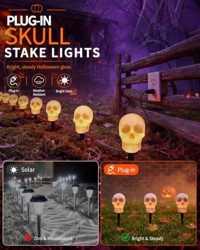 Halloween Skull Pathway Lights, 4 Pack Skeleton Lights with Stakes - Image 3