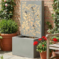 30.71" H Metal Leaf Cutout Outdoor Water Wall Fountain with LED Lights, Modern Waterfall Feature for Patio Garden Backyard Decor, Light Gray by THINK30