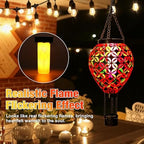 SAVENNA Mosaic Glass Hot Air Balloon Solar Lantern, Flickering Flame Effect Hanging Solar Light, Multicolor Projection for Garden Patio Yard Outdoor Decor - Image 2