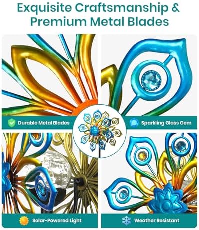 63" Solar Wind Spinners Outdoor, 13" Metal Kinetic Garden Art Decor - Image 6