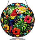 Stained Glass Window Hanging Tropical Parrot and Hibiscus Sun Catchers Vibrant Jungle Bird Suncatchers Decorative for Home Garden Outdoor & Indoor Colorful Gift 9.8 Inch by Unknown