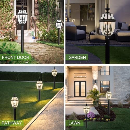 Kalium Outdoor Post Lights, 3 Light Lamp Post Light Fixture Hardwired with Clear Beveled Glass, 23" Large Waterproof Lamp Pillar Fixtures for Yard Pathway Porch Patio 60W Matte Black - Image 6