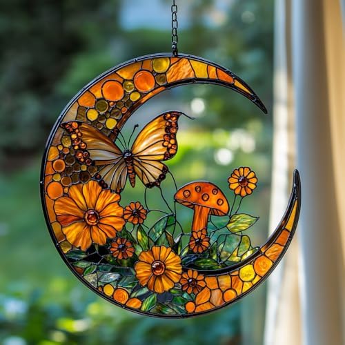 Boho Forest Mushroom Butterfly Acrylic Suncatcher by AVAGAN