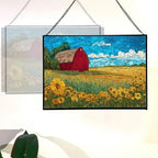 Barn Surrounded by Summer Wildflowers Rectangular Stained Glass Suncatcher – Hanging Window Panel with Animal & Nature Scene – Vibrant Glass Art Gift for Wildlife, Fantasy, Nature Lovers UGt1vK - Image 3