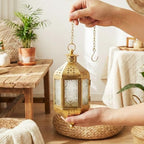 Vela Lanterns Hanging Moroccan Lamp - Exotic Decorative Patio & Porch Decor, Indoor Outdoor Tea Light Candle Lantern Holder with Chain (11" Medium, Gold, 3-Pack) - Image 5