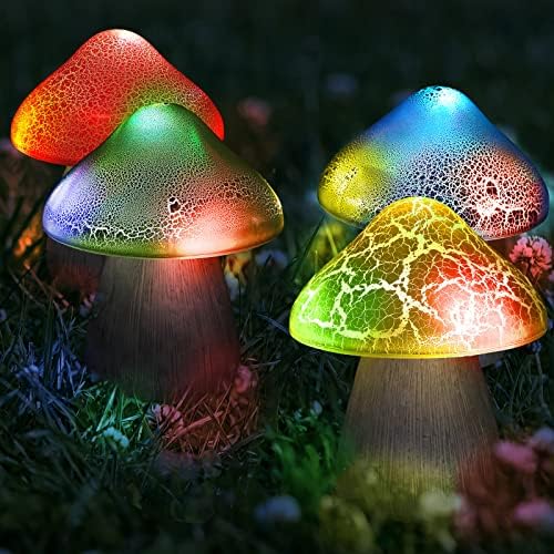 Macarrie 4 Pcs Solar Mushroom Light Outdoor Crack Solar Garden Decor Light - Image 2