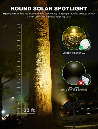 DBF Solar Lights Outdoor, 600LM Solar Spotlights Outdoor Waterproof, 2 Brightness Mode Adjustable 18 LED Flag Pole Light for Garden Yard Patio Landscape Driveway Garage Pool(Warm White, 2 Pack) - Image 2
