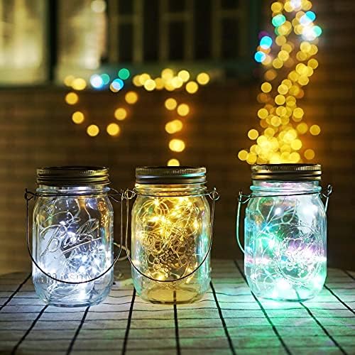 Solar Mason Jar Lights, 12 Pack 30 LED Waterproof Lid Light with Hangers (No Jar), Fairy Firefly Outdoor String Lights for Regular Mason Jar, Patio, Yard, Garden, Wedding Decoration (4 Colors) - Image 4