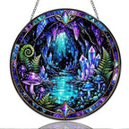 9.84 Inch Stained Glass Window Hanging Crystal Cave Forest Mushroom Sun Catchers Fantasy Nature Landscape Art Suncatchers for Home Porch Garden Indoor & Outdoor Decor by Unknown