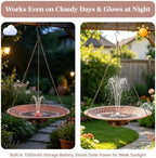 19.6" Large Bird Bath with Solar Fountain, LED & Battery Hanging Birdbath - Image 4