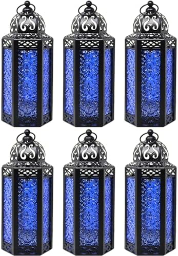 Vela Lanterns Decorative Indoor Moroccan Candle Holder, Cobalt, M, 6-Pack by VelaCandleLanterns